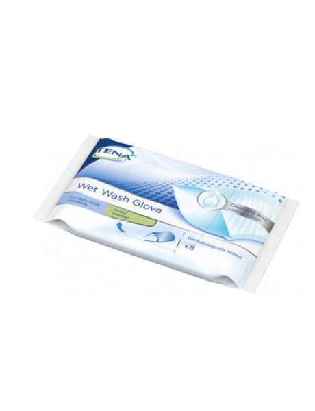 TENA WET WASH GLOVE GUANTO DETERGENTE UMIDIFICATO 8 PEZZI