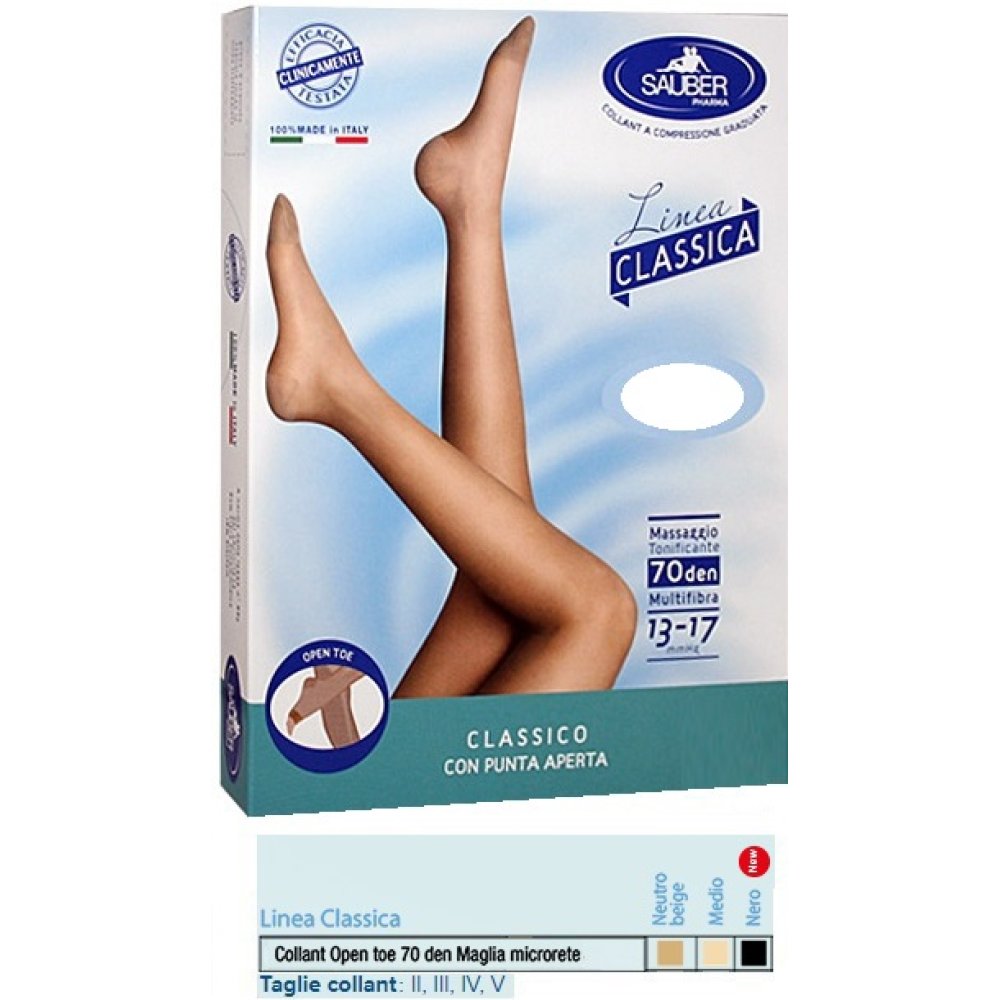 SAUBER COLLANT OPEN TOE MAGLIA MICRORETE 70 DEN COLORE NEUTRO BEIGE TAGLIA 2 LINEA CLASSICA