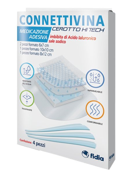 CEROTTO CONNETTIVINA HITECH 4 MISURE MISTE 2 PEZZI 6 X 7CM + 1 PEZZO 10 X 10 CM + 1 PEZZO 8 X 12 CM
