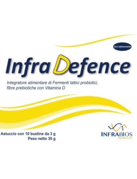 INFRADEFENCE 10 BUSTINE lntegratore alimentare di fermenti lattici probiotici, fibre prebiotiche con vitamina D