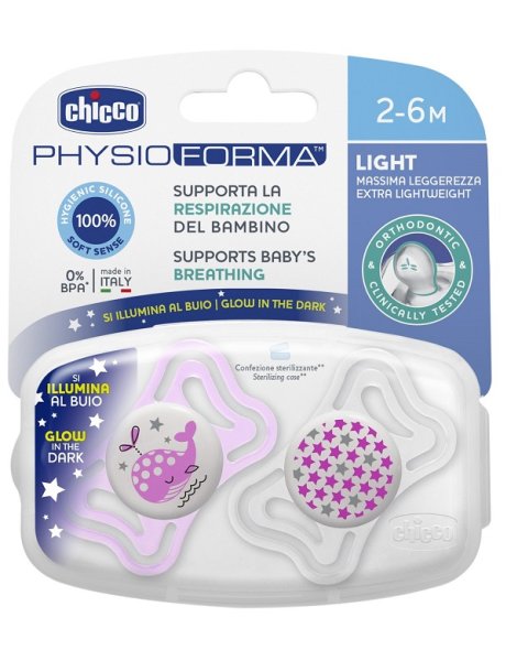 CHICCO SUCCHIETTO LIGHT LUMINOSO SILICONE 2-6 MESI 2 PEZZI