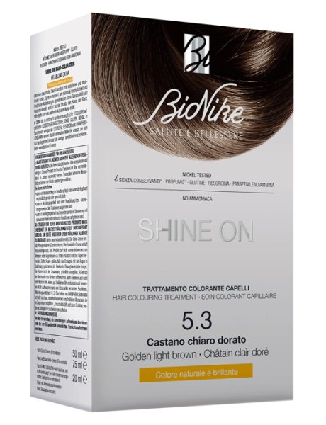 BIONIKE SHINE ON CASTANO CHIARO DORATO 5,3 FLACONE 75 ML + TUBO 50 ML BIONIKE SHINE ON CASTANO CHIARO DORATO 5,3 FLACONE 75 ML + TUBO 50 ML