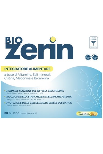BIOZERIN 20 Bustine - Integratore alimentare a base di vitamine, sali minerali, cistina, metionina e bromelina.